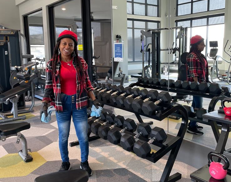 Yolima working at a client gym facility